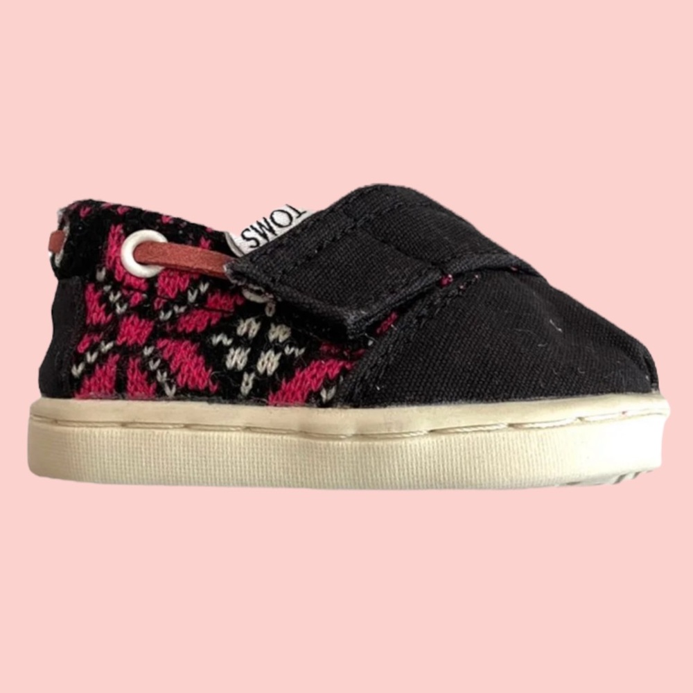 TOMS Tiny Bimini Flake Knit Canvas Infant Slip On Shoes with Velcro closure Sz 2